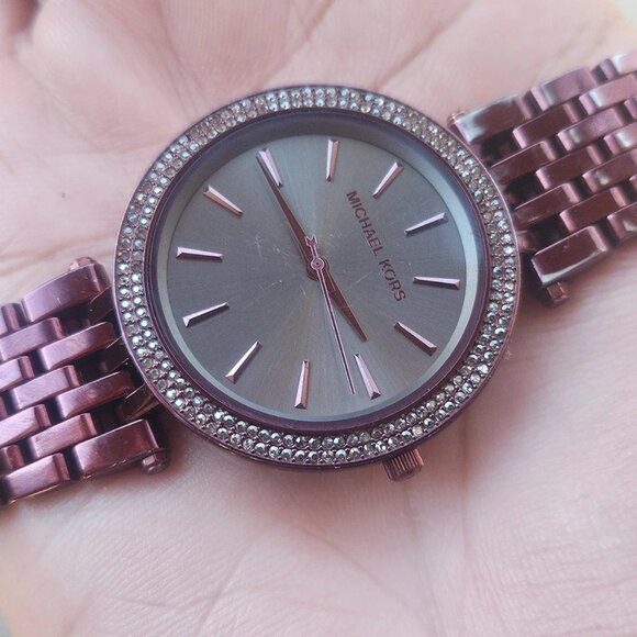 Michael Kors Women Wristwatch Burgundy Tone MK3554 Quartz Watch Crystal Accent - Picture 1 of 11